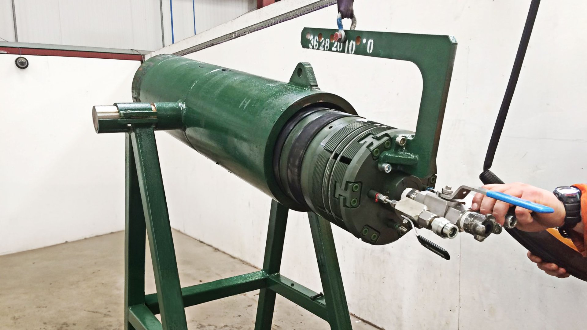 12in I-PEP in the warehouse being tested by engineer