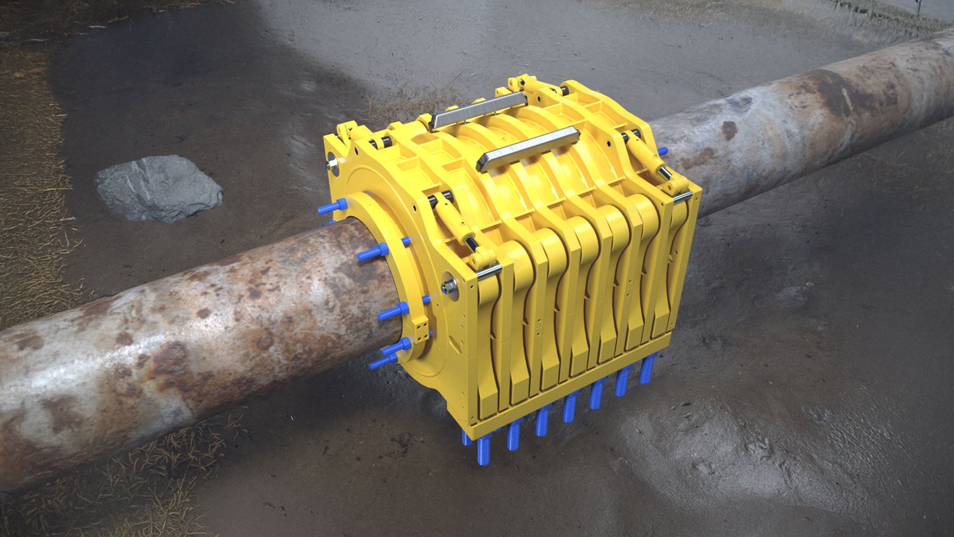 3D render of a Subsea Flange Repair Clamp