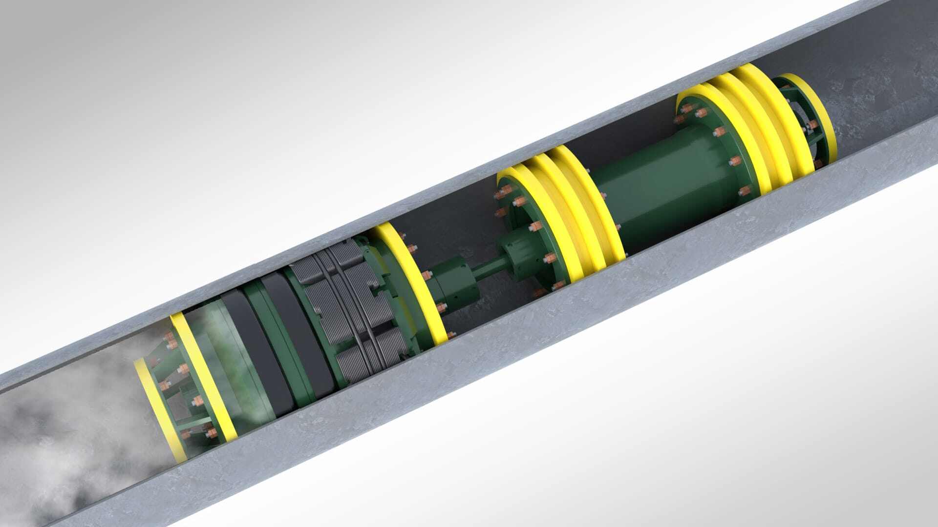 3D diagram of a Tecno Plug inside a pipeline