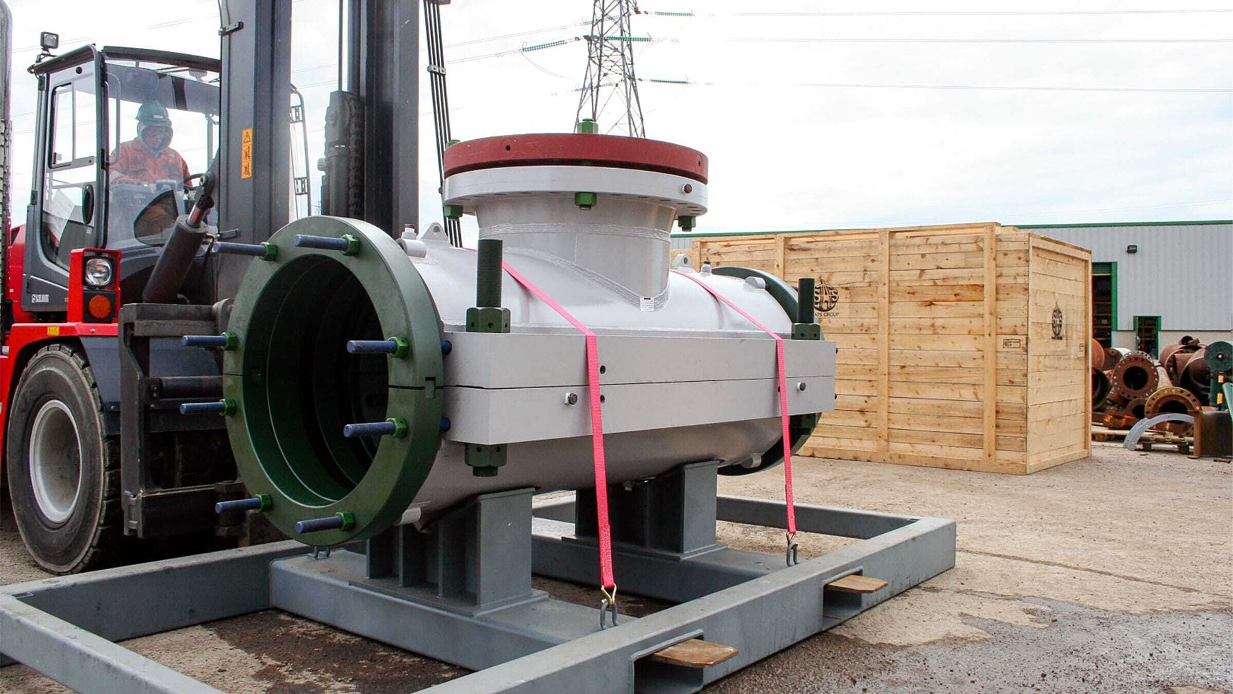 Hot Tap Clamp being moved by forklift